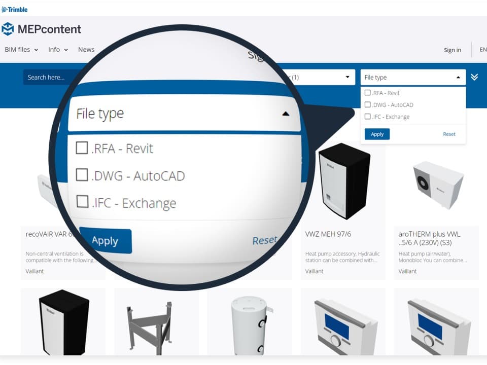 Filter function in BIM library