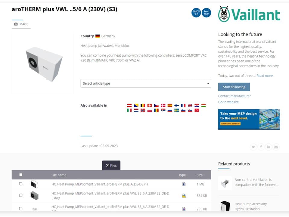 Product details in BIM library
