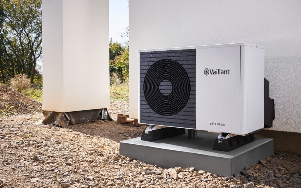 Side view of an aroTHERM plus heat pump.