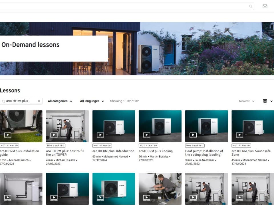 Screenshot of the Vaillant Academy showing 'On demand lessons'.
