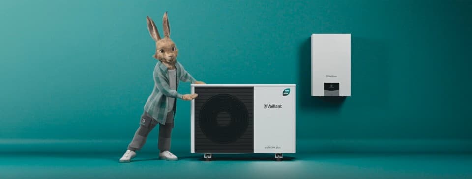 The Vaillant Hare showing a heat pump and the boiler on a wall